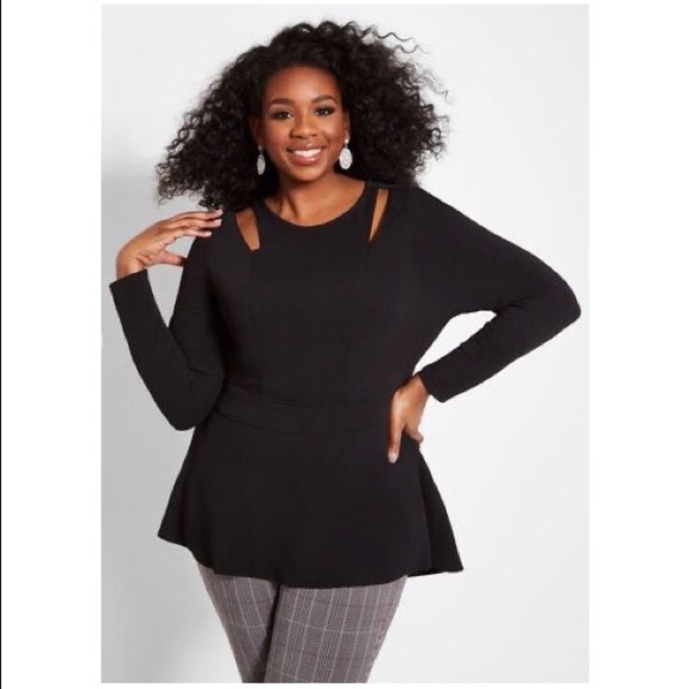 Ashley Stewart Cut Out Peplum Top